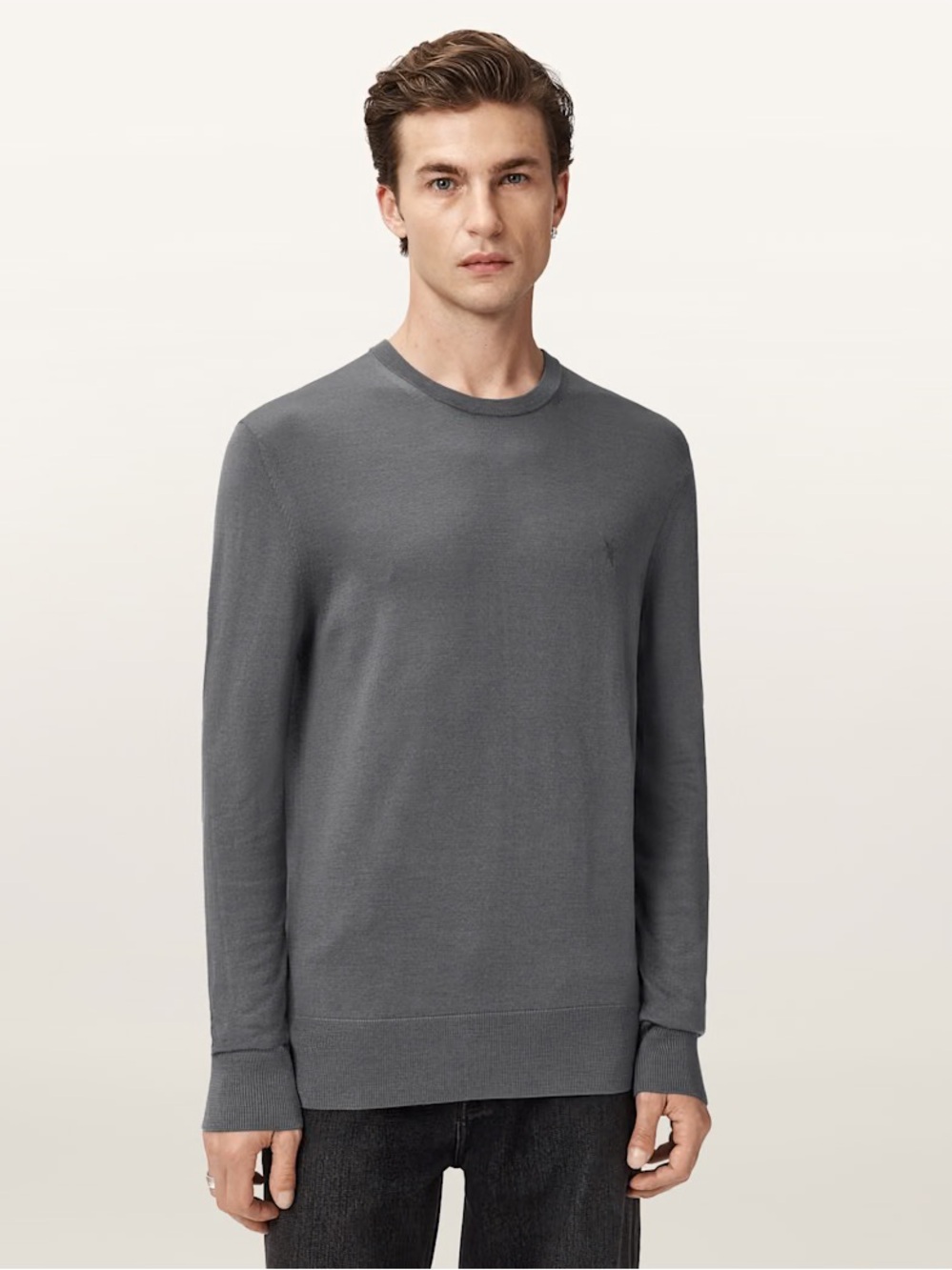ALLSAINTS Wool Sweater Medium Mode Merino Crew Neck Ramskull Jumper Blue Grey